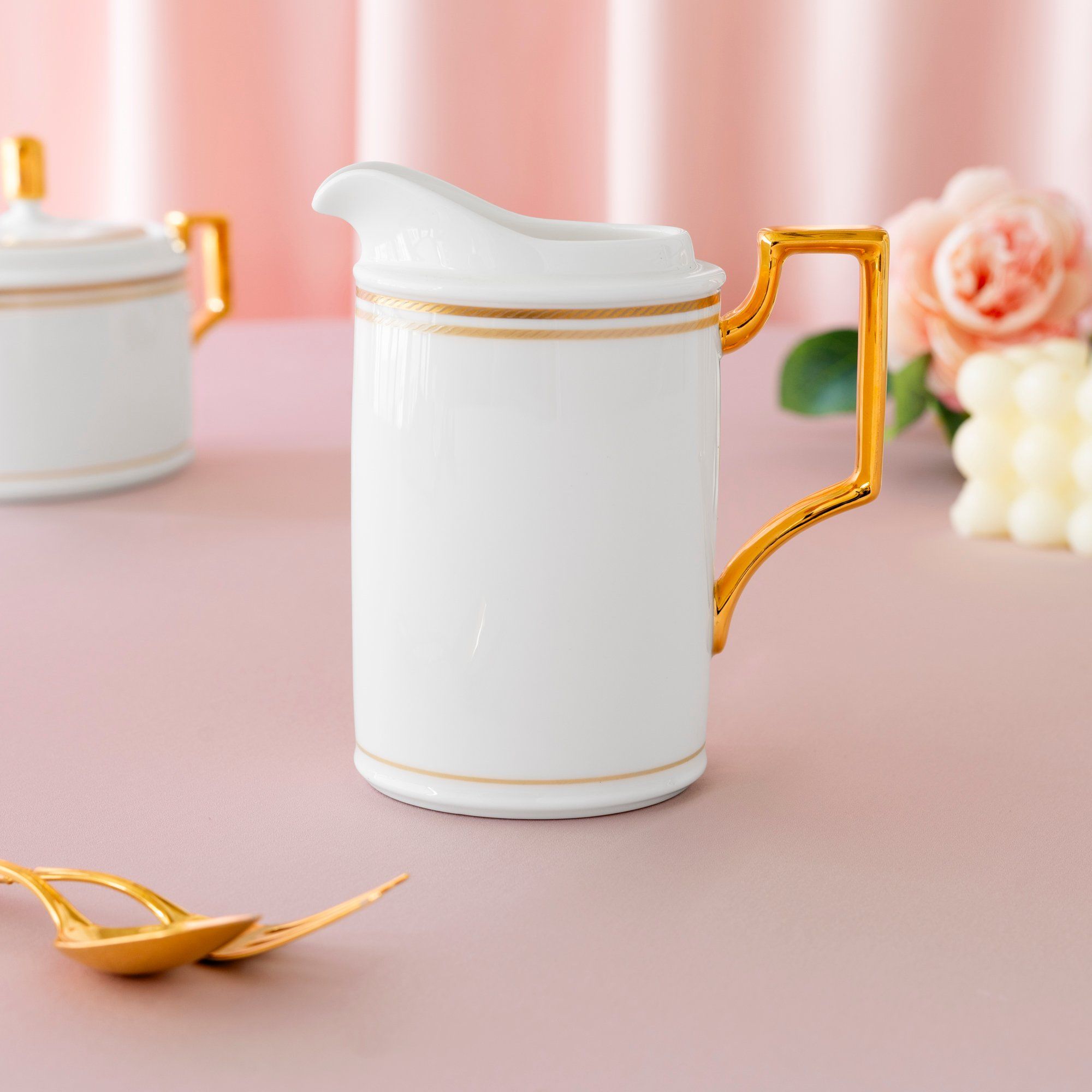  Bộ ấm chén uống cà phê (ấm 1.650ml, chén đỏ 240ml ) 18 món sứ xương | Aidan Gold 4941L - C020D 