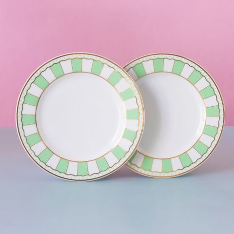  Bộ 02 đĩa tròn cỡ nhỏ 16,3cm (xanh lá pastel) sứ trắng | CRNIVL Apple Green M-252L - Q002N 