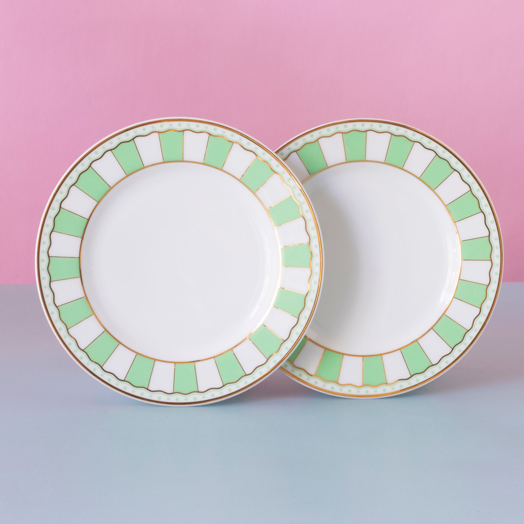  Bộ 02 đĩa tròn cỡ nhỏ 16,3cm (xanh lá pastel) sứ trắng | CRNIVL Apple Green M-252L - Q002N 