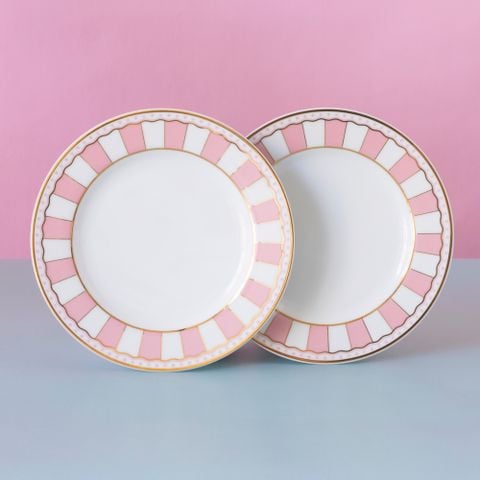  Bộ 02 đĩa tròn cỡ nhỏ 16,3cm (hồng pastel) sứ trắng | CRNIVL Pink M-249L - Q002N 