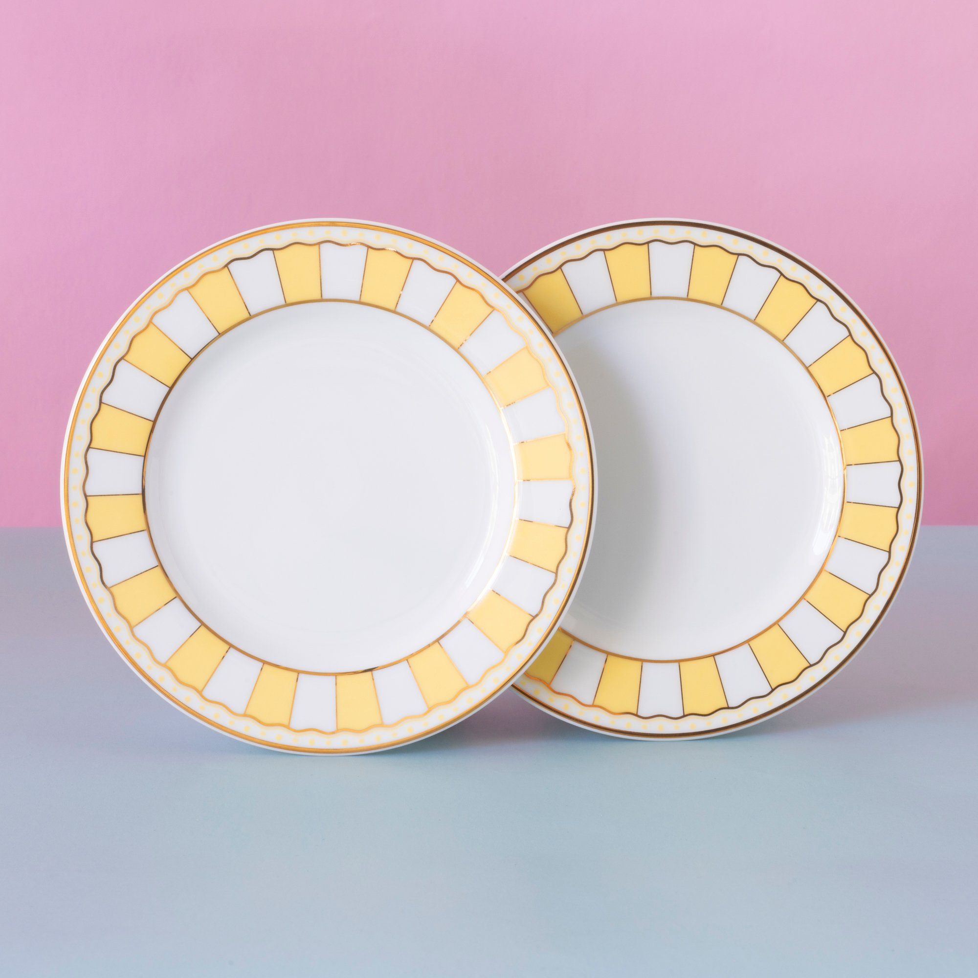  Bộ 02 đĩa tròn cỡ nhỏ 16,3cm (vàng pastel) sứ trắng | CRNIVL Yellow M-250L - Q002N 