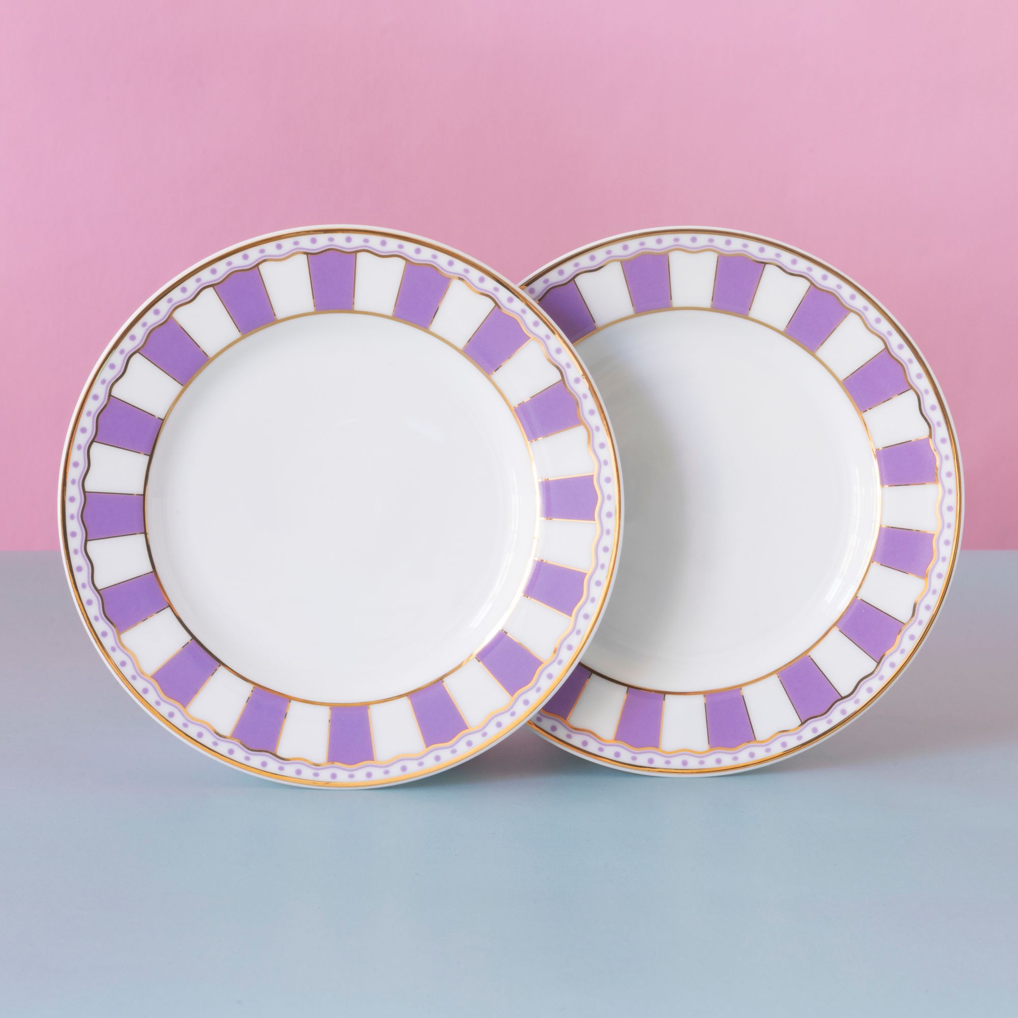  Bộ 02 đĩa tròn cỡ nhỏ 16,3cm (tím lavender) sứ trắng | CRNIVL Lavender M-248L - Q002N 