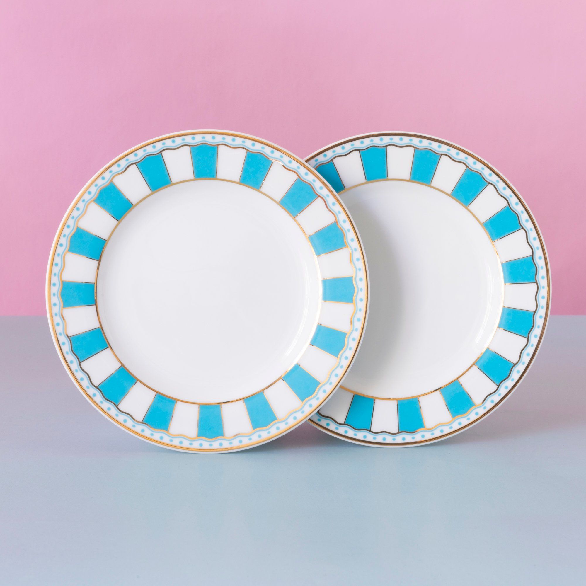  Bộ 02 đĩa tròn cỡ nhỏ 16,3cm (xanh dương pastel) sứ trắng | CRNIVL Light Blue M-253L - Q002N 