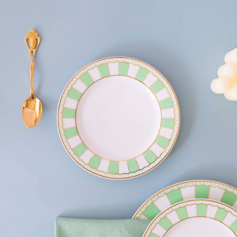  Bộ 02 đĩa tròn cỡ nhỏ 16,3cm (xanh lá pastel) sứ trắng | CRNIVL Apple Green M-252L - Q002N 