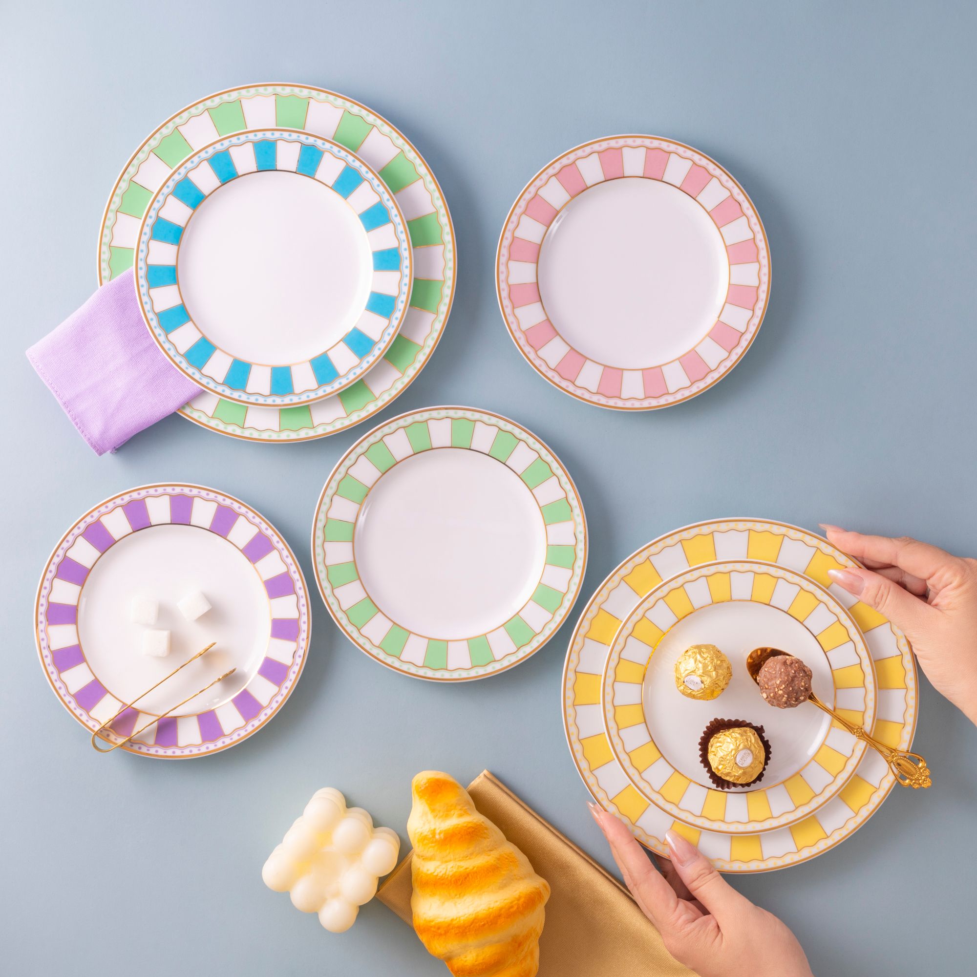  Bộ 02 đĩa tròn cỡ nhỏ 16,3cm (xanh dương pastel) sứ trắng | CRNIVL Light Blue M-253L - Q002N 