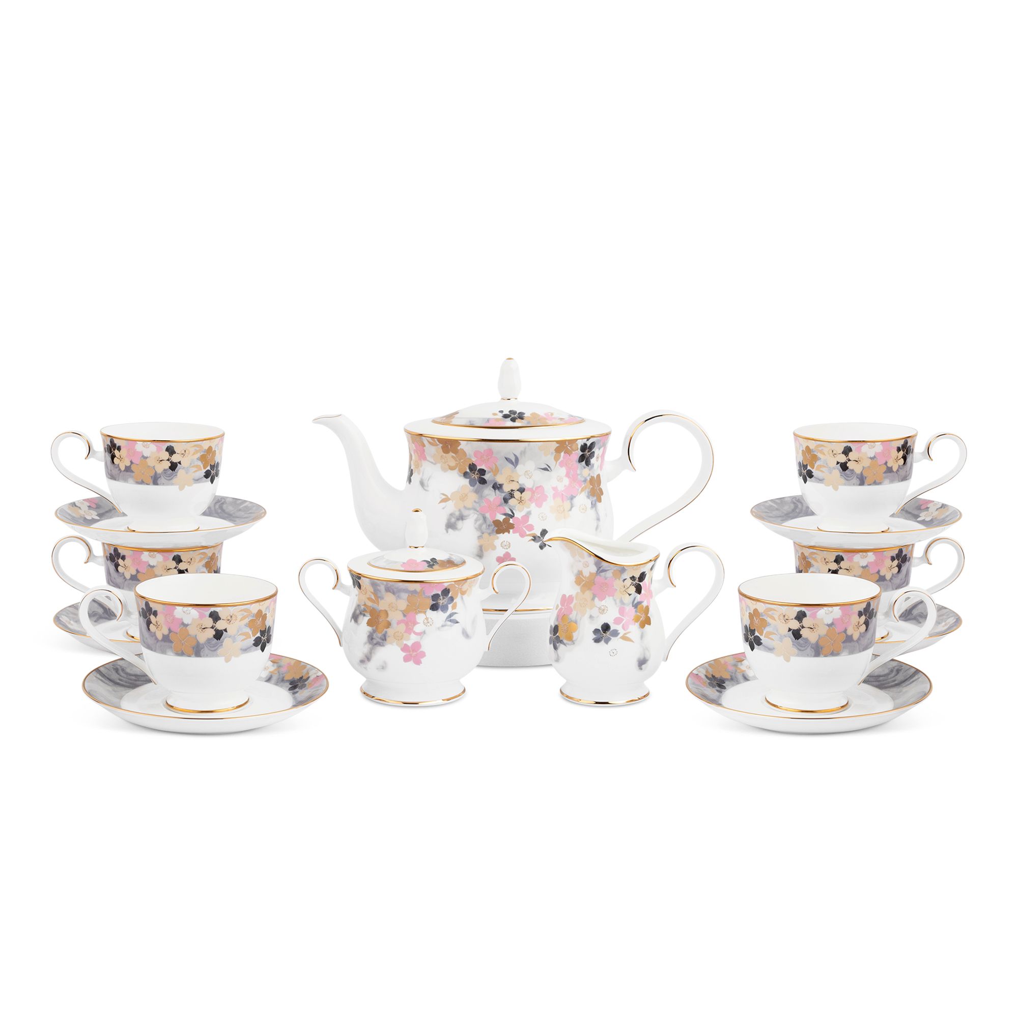  Bộ ấm chén uống trà (ấm 1.300ml, chén 230ml) 15 món sứ xương | Moonlit Blossoms 4969L - T017A 