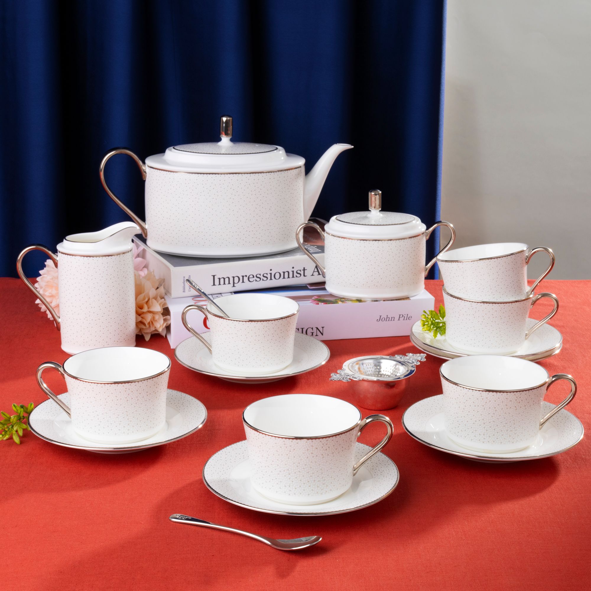  Bộ ấm chén uống trà (ấm 1.250ml, chén 245ml) 15 món sứ xương | Broome Street 4913L - T017A 
