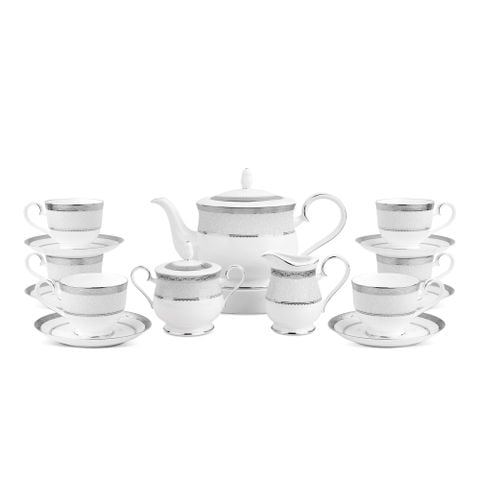  Bộ ấm chén uống trà (ấm 1.300ml, chén 230ml) 15 món sứ xương | Odessa Platinum 4875L - T017A 