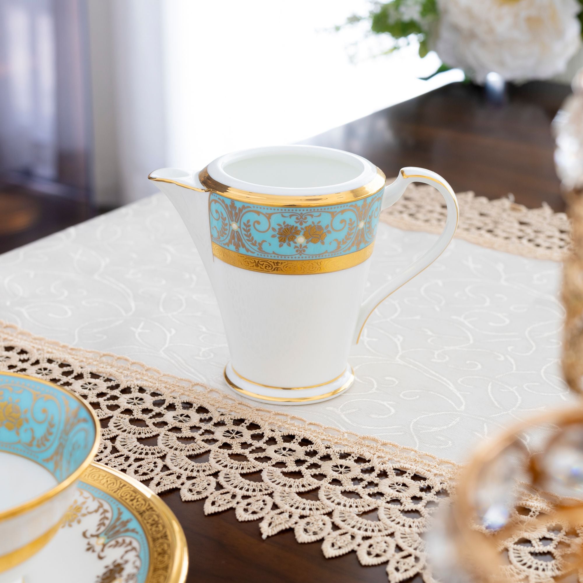  Bộ ấm chén uống trà (ấm 1.440ml, chén dáng loe 220ml) 15 món sứ xương Nhật Bản | Georgian Turquoise 4857J - T017A 