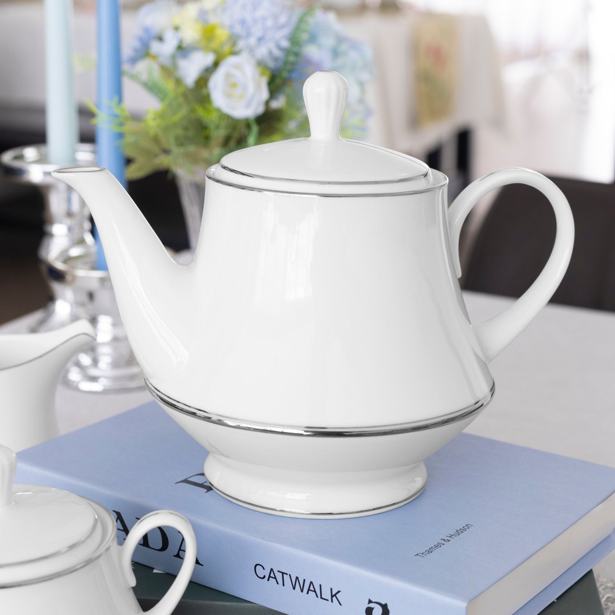  Bộ ấm chén uống trà (ấm 1.200ml, chén 230ml) 15 món sứ trắng | Galaxy L554L - T017A 