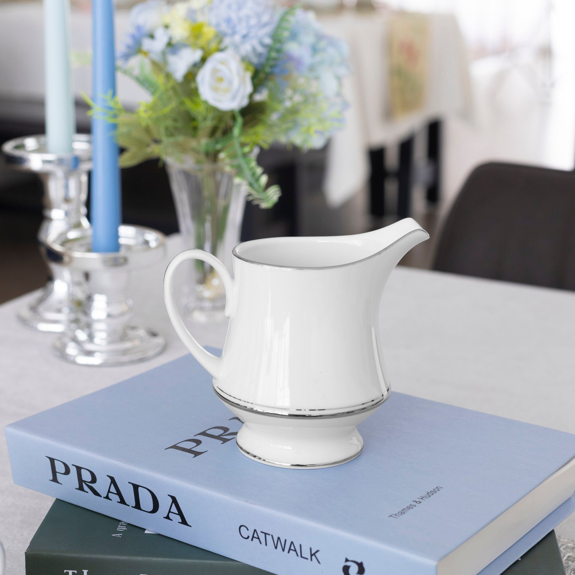  Bộ ấm chén uống trà (ấm 1.200ml, chén 230ml) 15 món sứ trắng | Galaxy L554L - T017A 