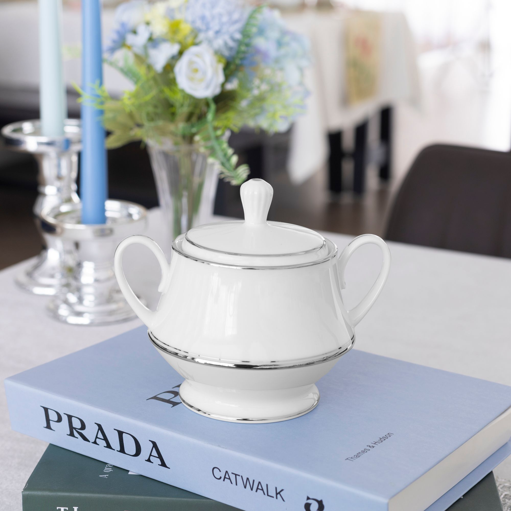  Bộ ấm chén uống trà (ấm 1.200ml, chén 230ml) 15 món sứ trắng | Galaxy L554L - T017A 