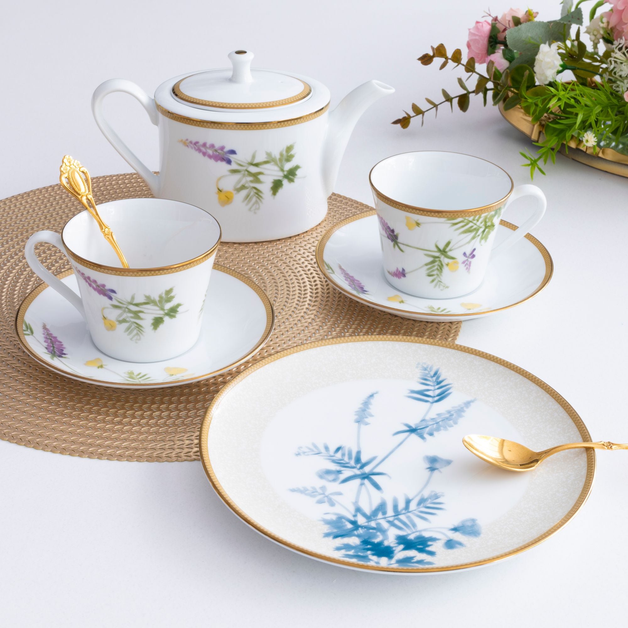  Bộ ấm chén uống trà chiều (ấm 630ml, chén 250ml) 6 món sứ trắng | New Morning 1738L - T07A 