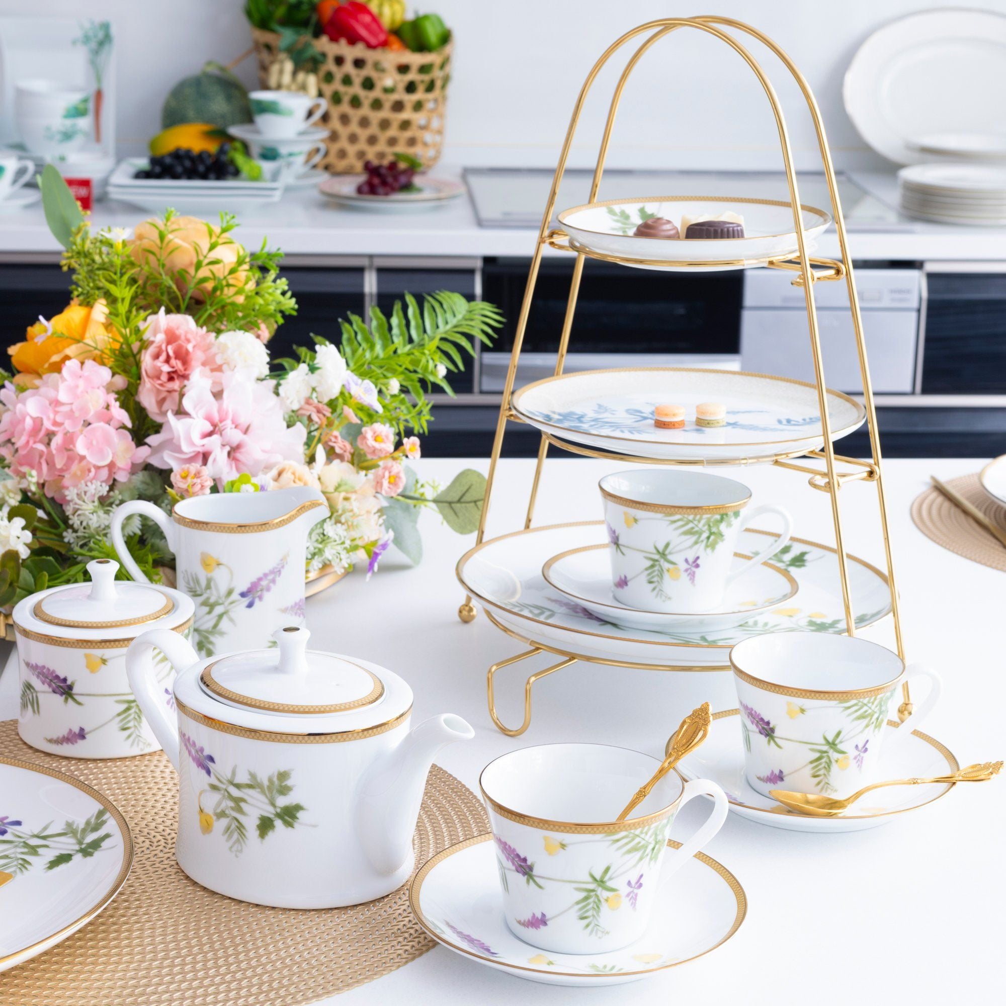  Bộ ấm chén uống trà chiều (ấm 630ml, chén 250ml) 6 món sứ trắng | New Morning 1738L - T07A 