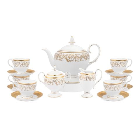 Bộ ấm chén uống trà (ấm 1.050ml, chén 250ml) 15 món sứ xương | Summit Gold 4912L - T017A 
