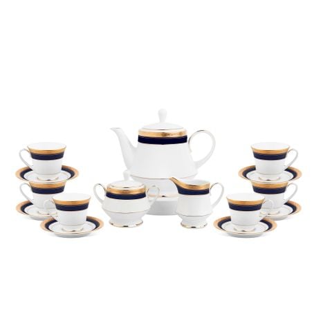  Bộ ấm chén uống trà (ấm 1.200ml, chén 230ml) 15 món sứ trắng | Crestwood Cobalt Gold 4171L - T017A 