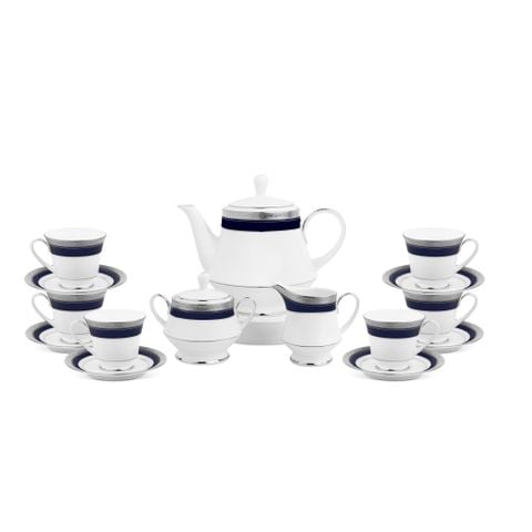  Bộ ấm chén uống trà (ấm 1.200ml, chén 230ml) 15 món sứ trắng | Crestwood Cobalt Platinum 4170L - T017A 