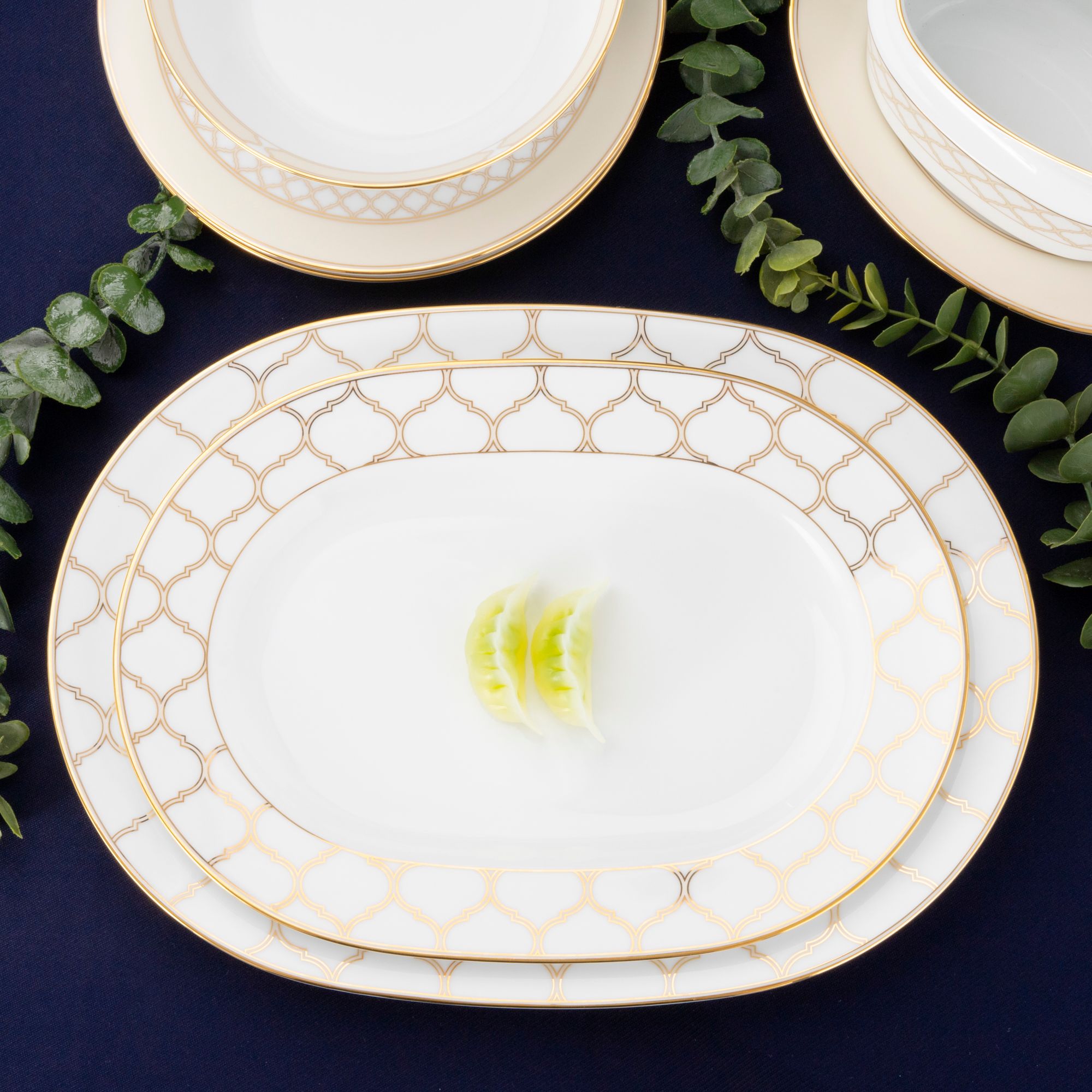  Bộ bát đĩa ăn châu Á đầy đủ 38 món (cho 6 người) sứ trắng | Eternal Palace Gold 1728L - D038AB 
