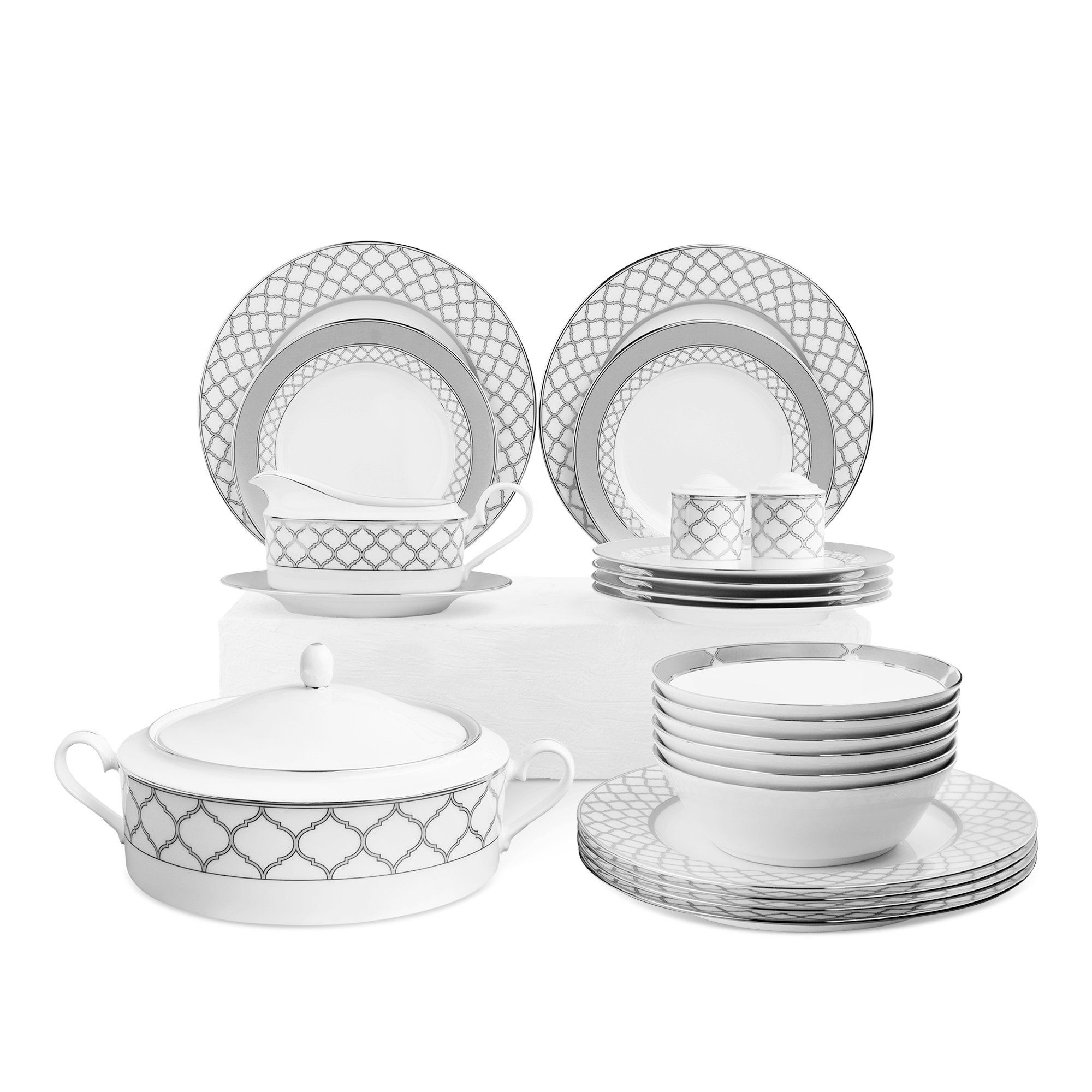  Bộ đĩa ăn kiểu Âu 22 món (cho 6 người) sứ trắng | Eternal Palace 1717L - D024AM 