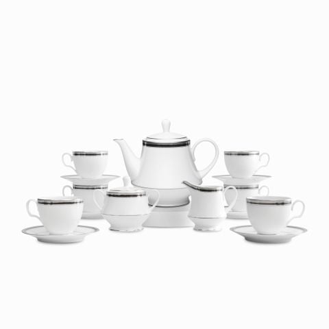  Bộ ấm chén uống trà (ấm 1.200ml, chén 250ml) 15 món sứ trắng | Austin Platinum 4360L - T017A 