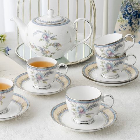  Bộ ấm chén uống trà nhỏ (ấm 650ml, chén 105ml) 13 món sứ xương | Jardin Fleuri 4910L - T014S 