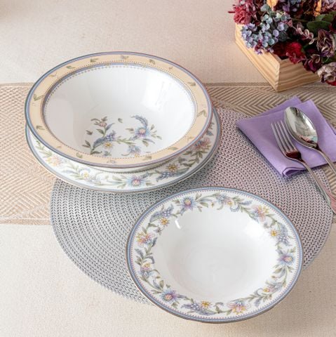  Bộ bát đĩa ăn châu Á cơ bản 22 món (cho 6 người) sứ xương | Jardin Fleuri 4910L - D022AB 