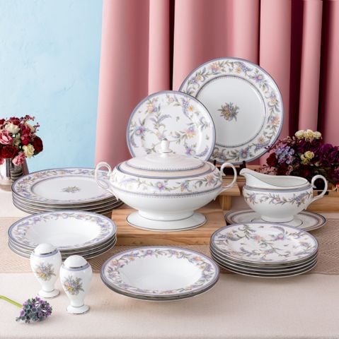  Bộ đĩa ăn kiểu Âu 22 món (cho 6 người) sứ xương | Jardin Fleuri 4910L - D024AN 