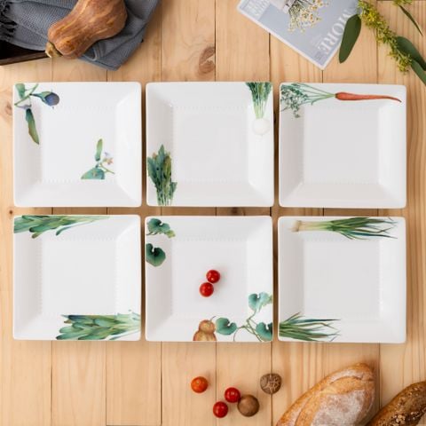  Bộ 06 đĩa vuông cỡ vừa cạnh dài 23,2cm sứ trắng | Kyoka Shunsai 1620-17L - Q006WN 