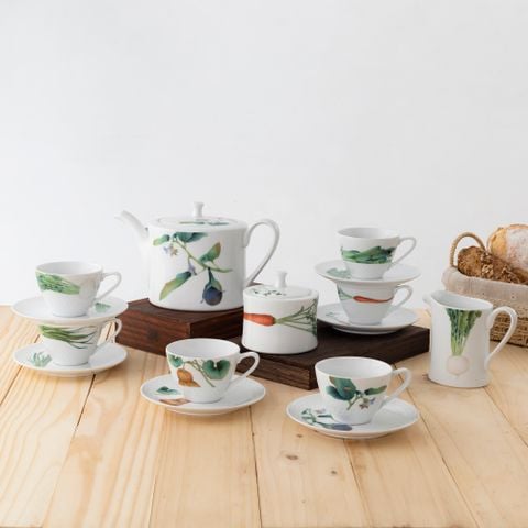  Bộ ấm chén uống trà (ấm 1.050ml, chén 210ml) 15 món sứ trắng | Kyoka Shunsai 1620-17L - T017A 