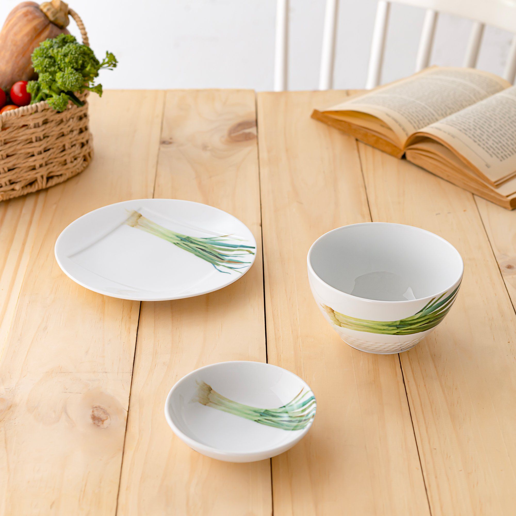  Bộ bát đĩa ăn châu Á cơ bản 22 món (cho 6 người) sứ trắng | Kyoka Shunsai 1620-17L - D022AC 