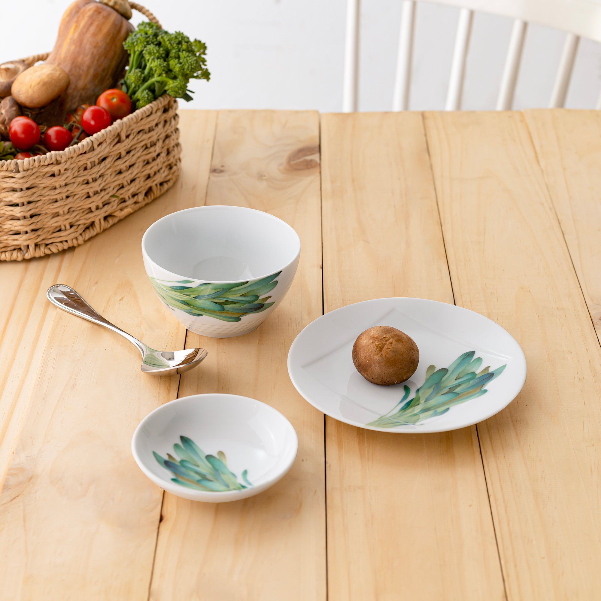  Bộ bát đĩa ăn châu Á cơ bản 22 món (cho 6 người) sứ trắng | Kyoka Shunsai 1620-17L - D022AC 