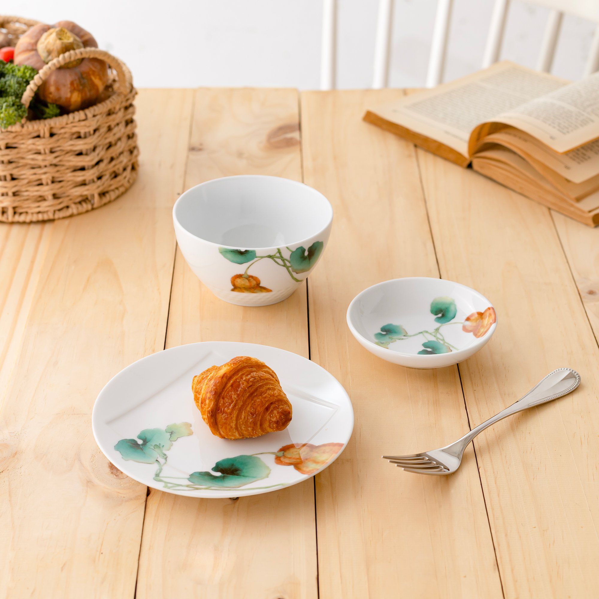  Bộ bát đĩa ăn châu Á cơ bản 22 món (cho 6 người) sứ trắng | Kyoka Shunsai 1620-17L - D022AC 