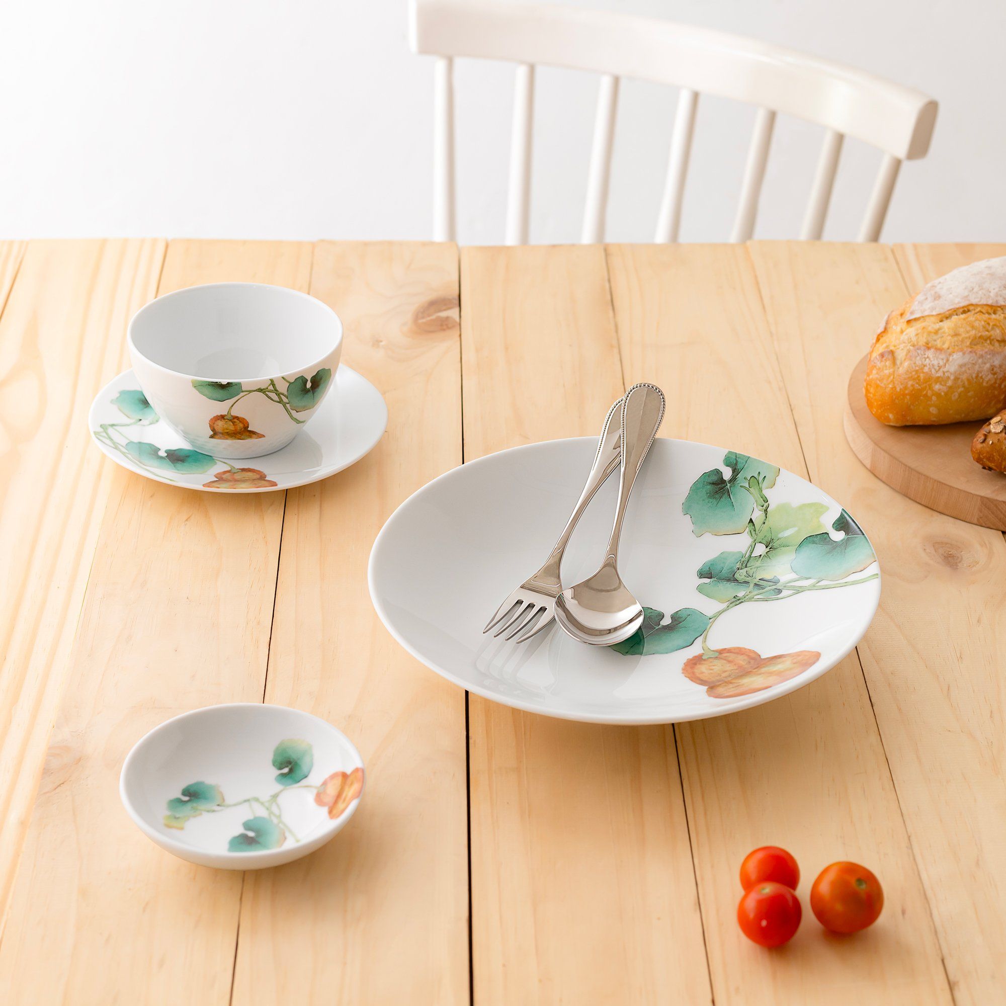  Bộ bát đĩa ăn châu Á cơ bản 22 món (cho 6 người) sứ trắng | Kyoka Shunsai 1620-17L - D022AC 