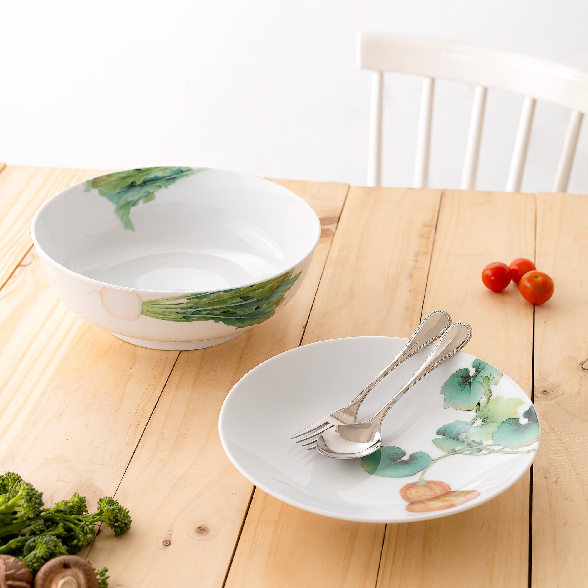  Bộ bát đĩa ăn châu Á cơ bản 22 món (cho 6 người) sứ trắng | Kyoka Shunsai 1620-17L - D022AC 