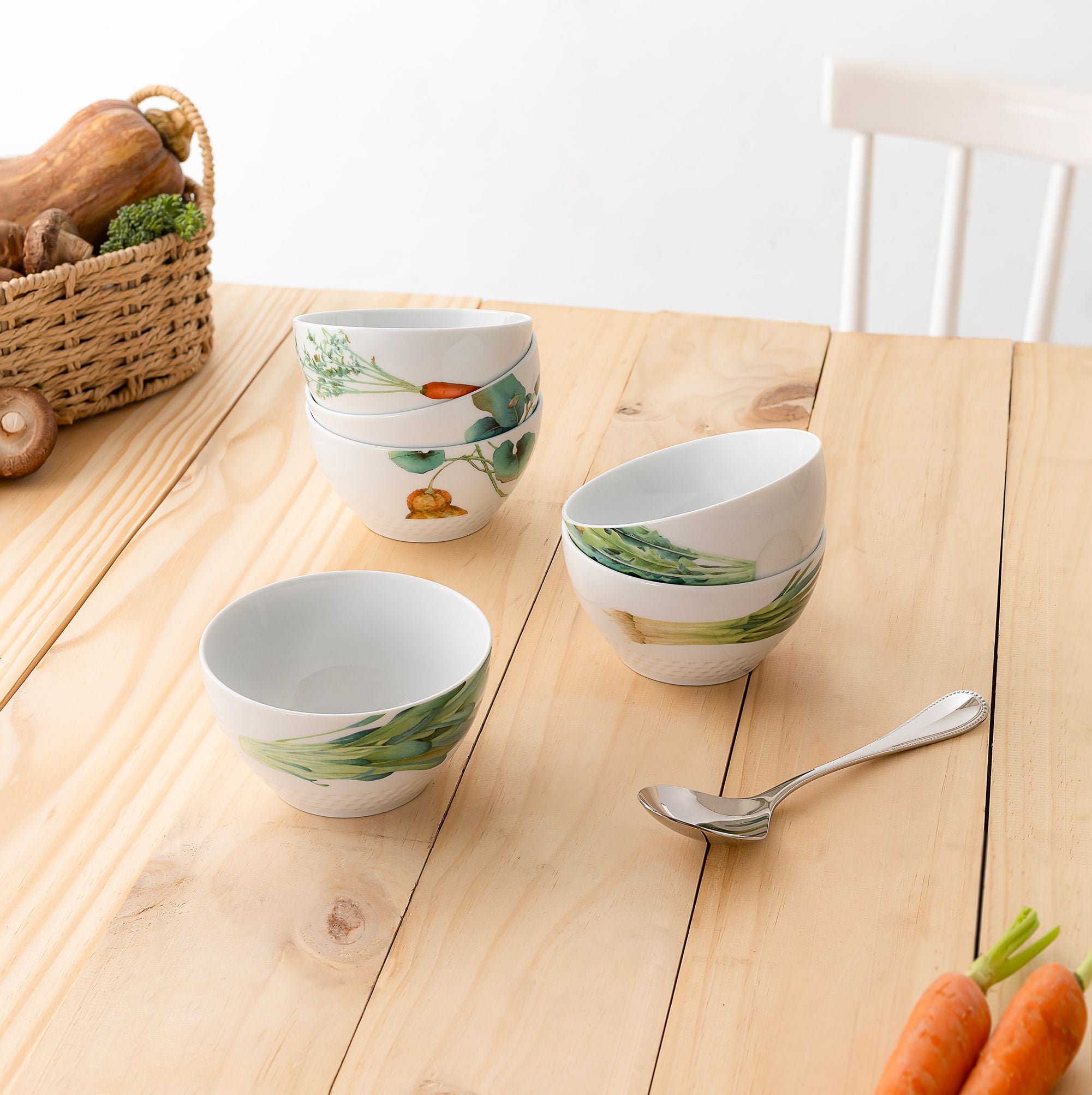  Bộ bát đĩa ăn châu Á cơ bản 22 món (cho 6 người) sứ trắng | Kyoka Shunsai 1620-17L - D022AC 