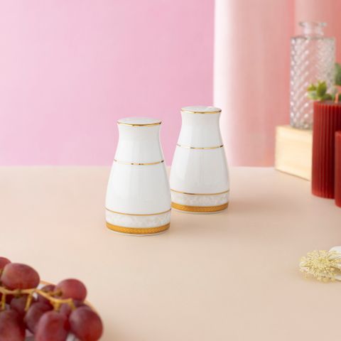  Bộ lọ đựng tiêu (3 lỗ) và muối (7 lỗ) cao 8,6cm sứ trắng | Hampshire Gold 4335L - 919710 