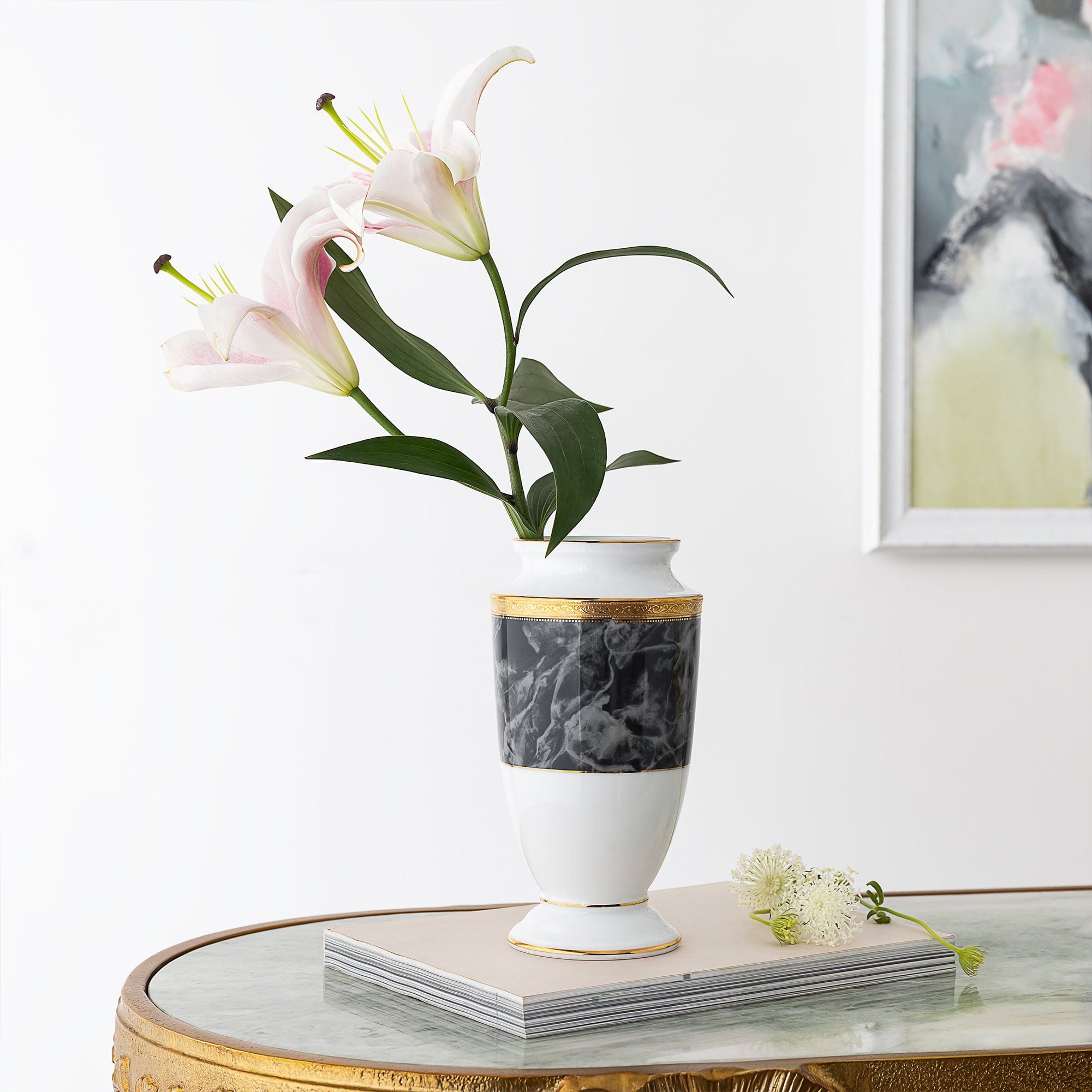  Bình hoa (lọ hoa) trang trí thân bầu cao 23cm (màu đen - granite black) sứ trắng | Majestic Black M-167L - T91875K 