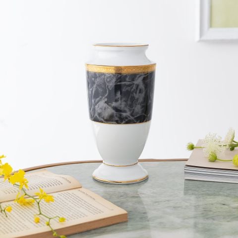  Bình hoa (lọ hoa) trang trí thân bầu cao 23cm (màu đen - granite black) sứ trắng | Majestic Black M-167L - T91875K 