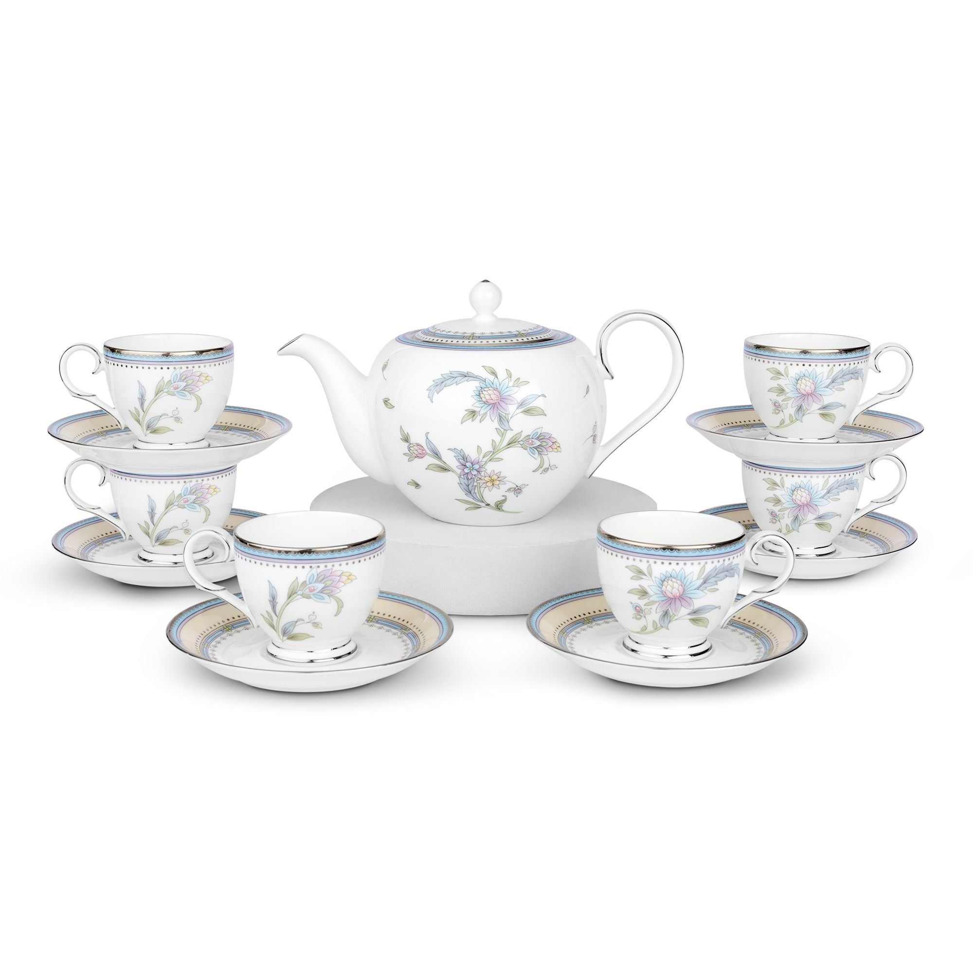  Bộ ấm chén uống trà nhỏ (ấm 650ml, chén 105ml) 13 món sứ xương | Jardin Fleuri 4910L - T014S 