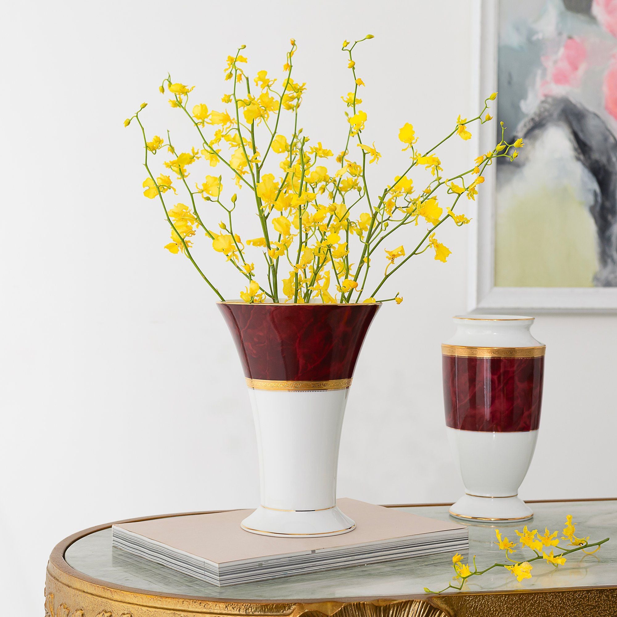  Bình hoa (lọ hoa) trang trí thân bầu cao 23cm (màu đỏ - ruby) sứ trắng | Majestic Burgun M-166L - T91875K 