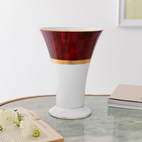  Bình hoa (lọ hoa) trang trí cổ loe cao 23,3cm (màu đỏ - ruby) sứ trắng | Majestic Burgun M-166L - T91825K 