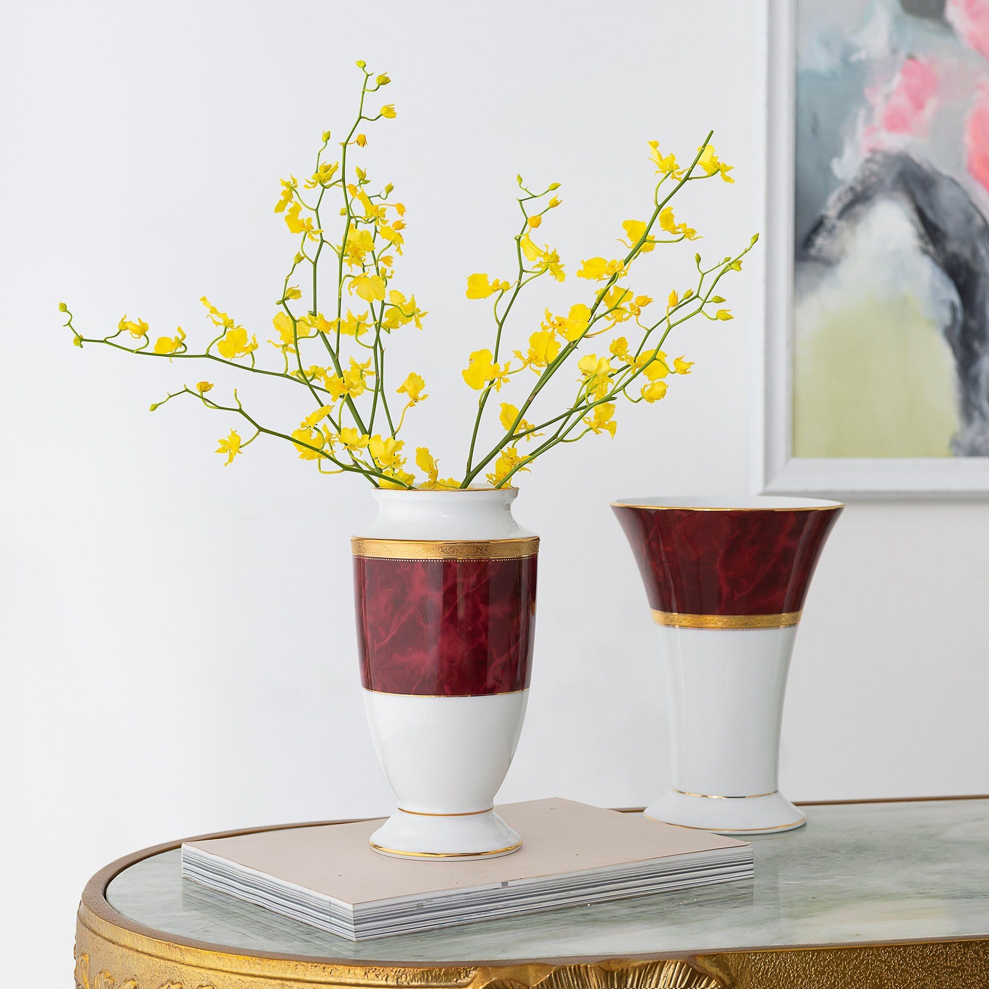  Bình hoa (lọ hoa) trang trí thân bầu cao 23cm (màu đỏ - ruby) sứ trắng | Majestic Burgun M-166L - T91875K 