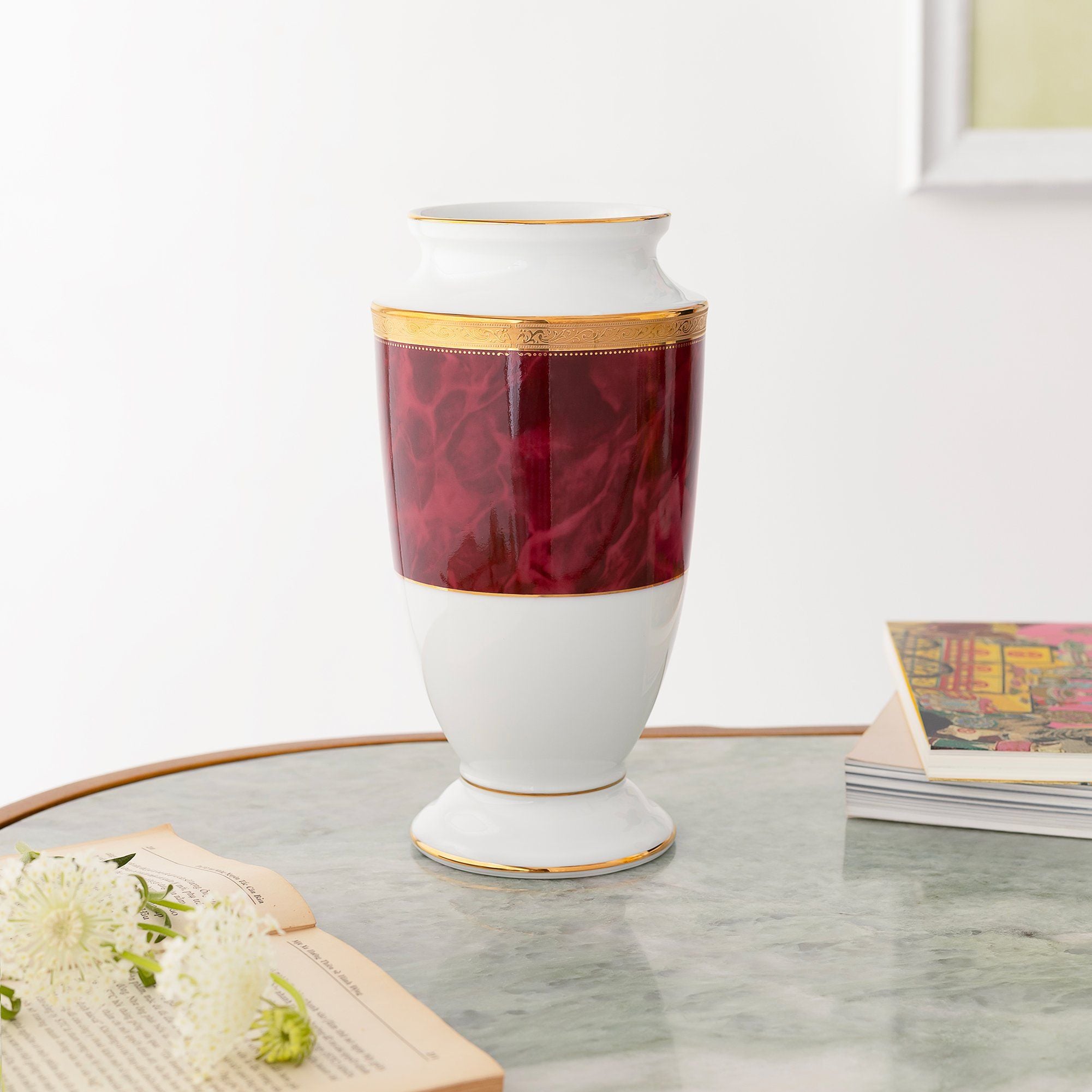  Bình hoa (lọ hoa) trang trí thân bầu cao 23cm (màu đỏ - ruby) sứ trắng | Majestic Burgun M-166L - T91875K 