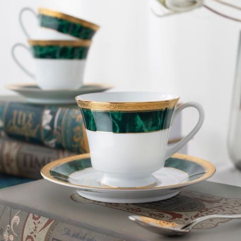  Bộ ấm chén uống trà (ấm 1.200ml, chén 230ml) (xanh - Jade) 15 món sứ trắng | Majestic Green M-164L - T017A 