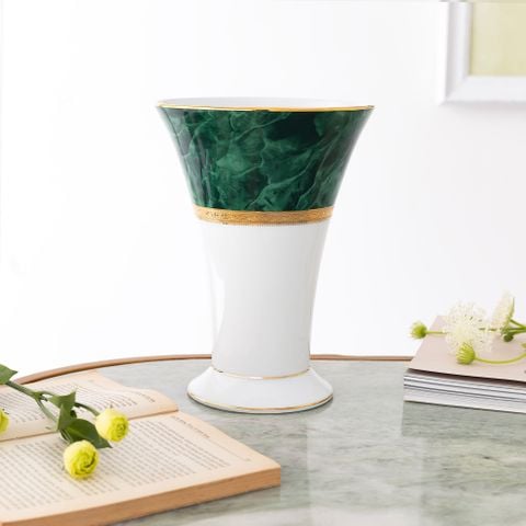  Bình hoa (lọ hoa) trang trí cổ loe cao 23,3cm (màu xanh - jade) sứ trắng | Majestic Green M-164L - T91825K 