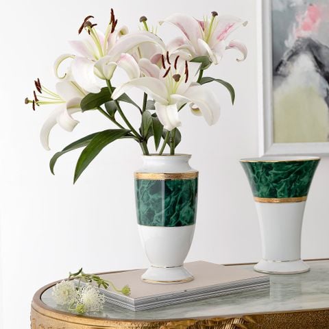  Bình hoa (lọ hoa) trang trí thân bầu cao 23cm (màu xanh - jade) sứ trắng | Majestic Green M-164L - T91875K 