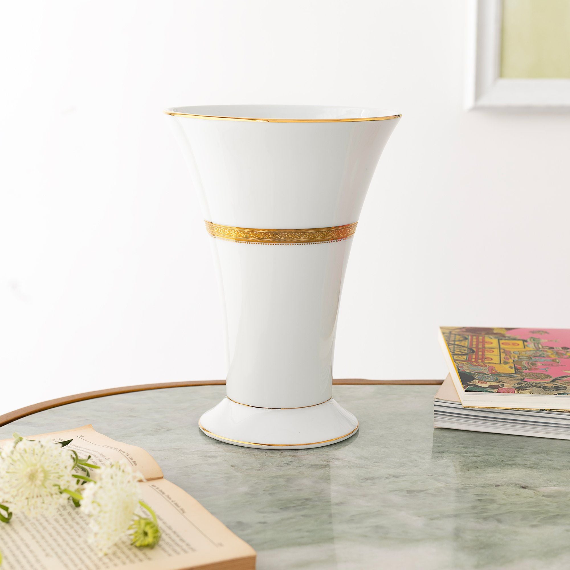  Bình hoa (lọ hoa) trang trí cổ loe cao 23,3cm (màu trắng) sứ trắng | Majestic White M-163L - T91825K 