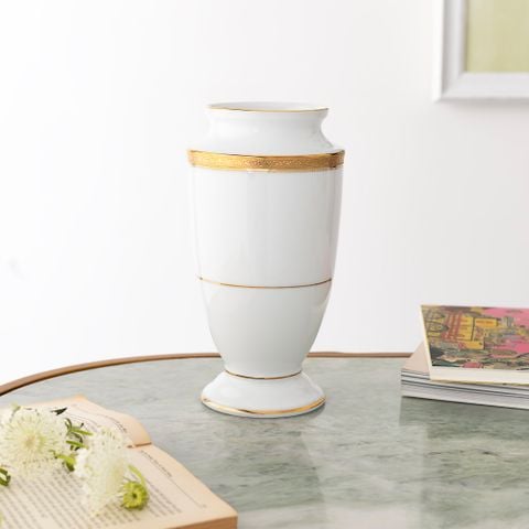  Bình hoa (lọ hoa) trang trí thân bầu cao 23cm (màu trắng) sứ trắng | Majestic White M-163L - T91875K 