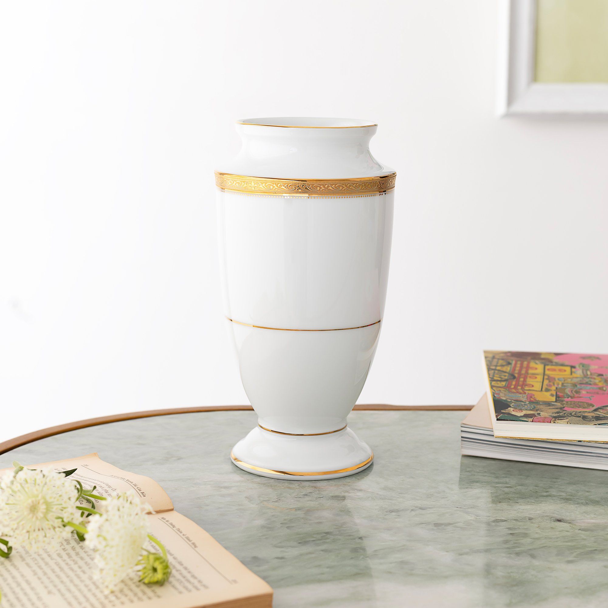  Bình hoa (lọ hoa) trang trí thân bầu cao 23cm (màu trắng) sứ trắng | Majestic White M-163L - T91875K 