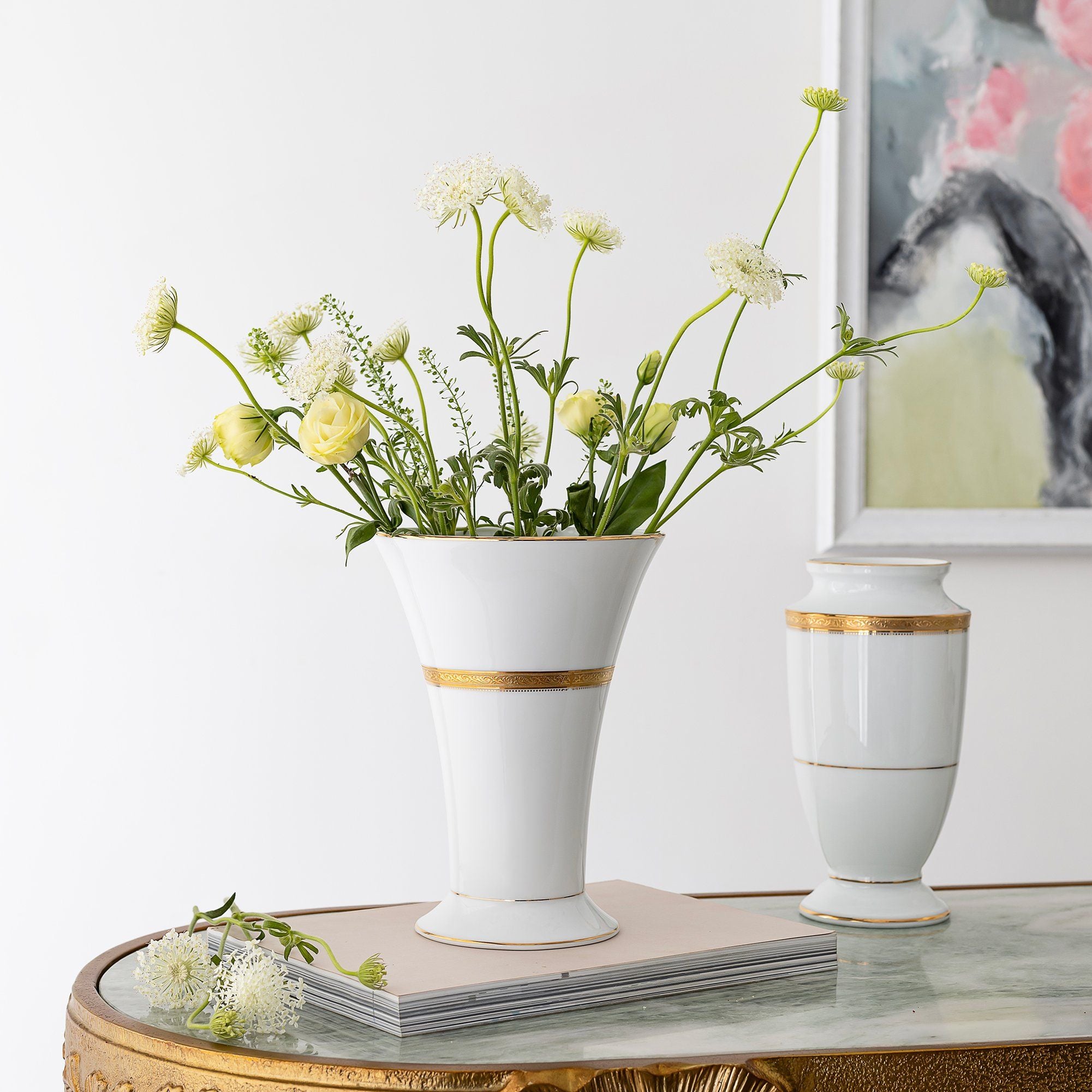  Bình hoa (lọ hoa) trang trí cổ loe cao 23,3cm (màu trắng) sứ trắng | Majestic White M-163L - T91825K 